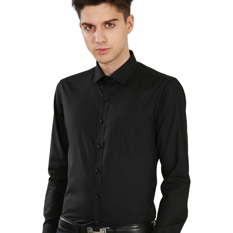 Distribution Men's Black Shirt Long-Sleeved Shirt Business Slim Pure White Men's and Women's Printed Solid Color Workwear Professional