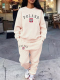 2 Pcs Hoodie Set Womens Poland Letter Print Sweatpants Sporty Pocket Loose Sweatshirt Jogging Outfits Autumn Fleece Warm Clothes