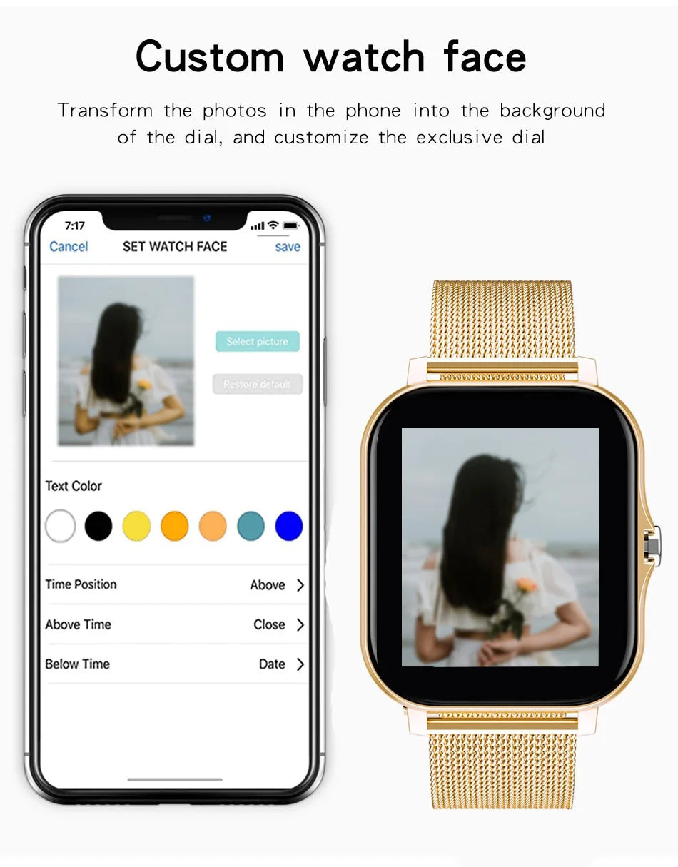 Montre connectée pour hommes et femmes, téléphone Android, écran couleur 2023 pouces, entièrement tactile, cadran personnalisé, appel Bluetooth, 1.44