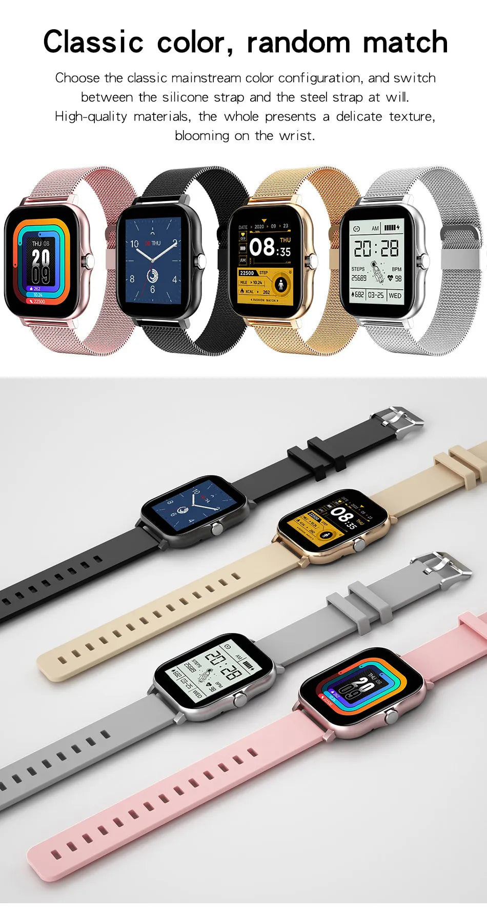 Montre connectée pour hommes et femmes, téléphone Android, écran couleur 2023 pouces, entièrement tactile, cadran personnalisé, appel Bluetooth, 1.44