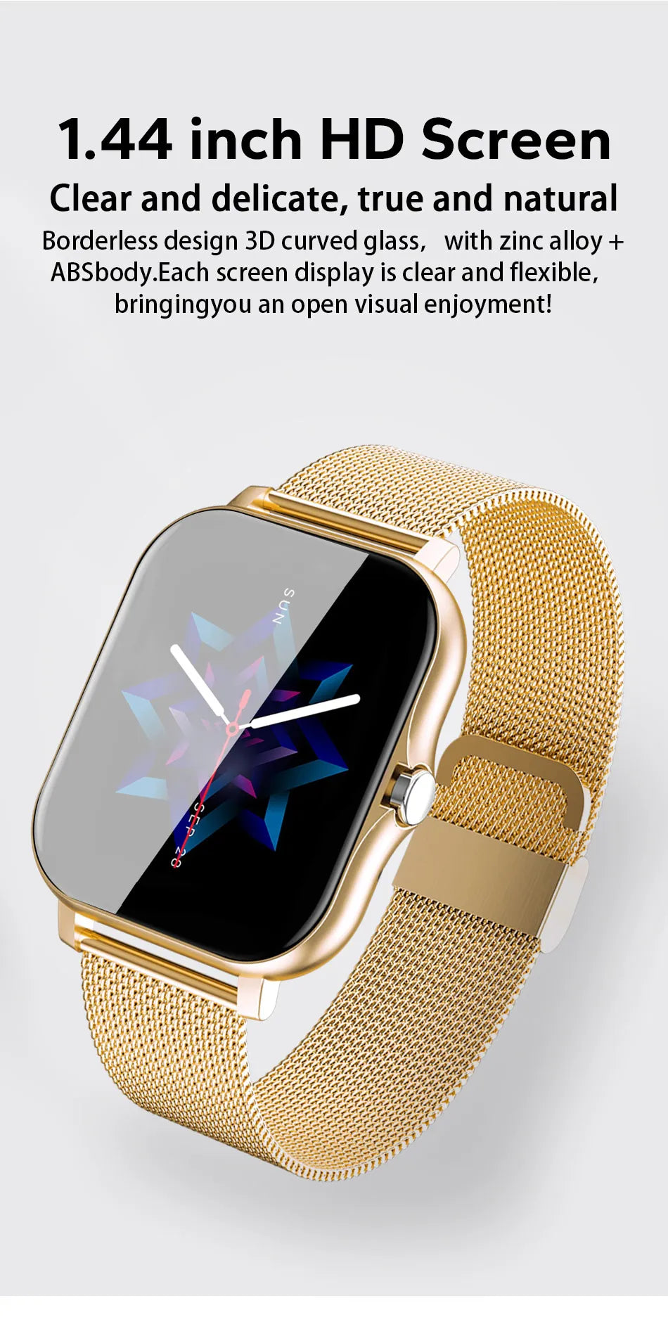 Montre connectée pour hommes et femmes, téléphone Android, écran couleur 2023 pouces, entièrement tactile, cadran personnalisé, appel Bluetooth, 1.44