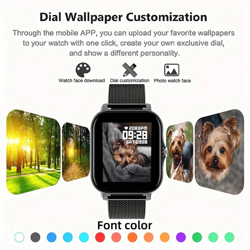 Montre connectée pour hommes et femmes, téléphone Android, écran couleur 2023 pouces, entièrement tactile, cadran personnalisé, appel Bluetooth, 1.44